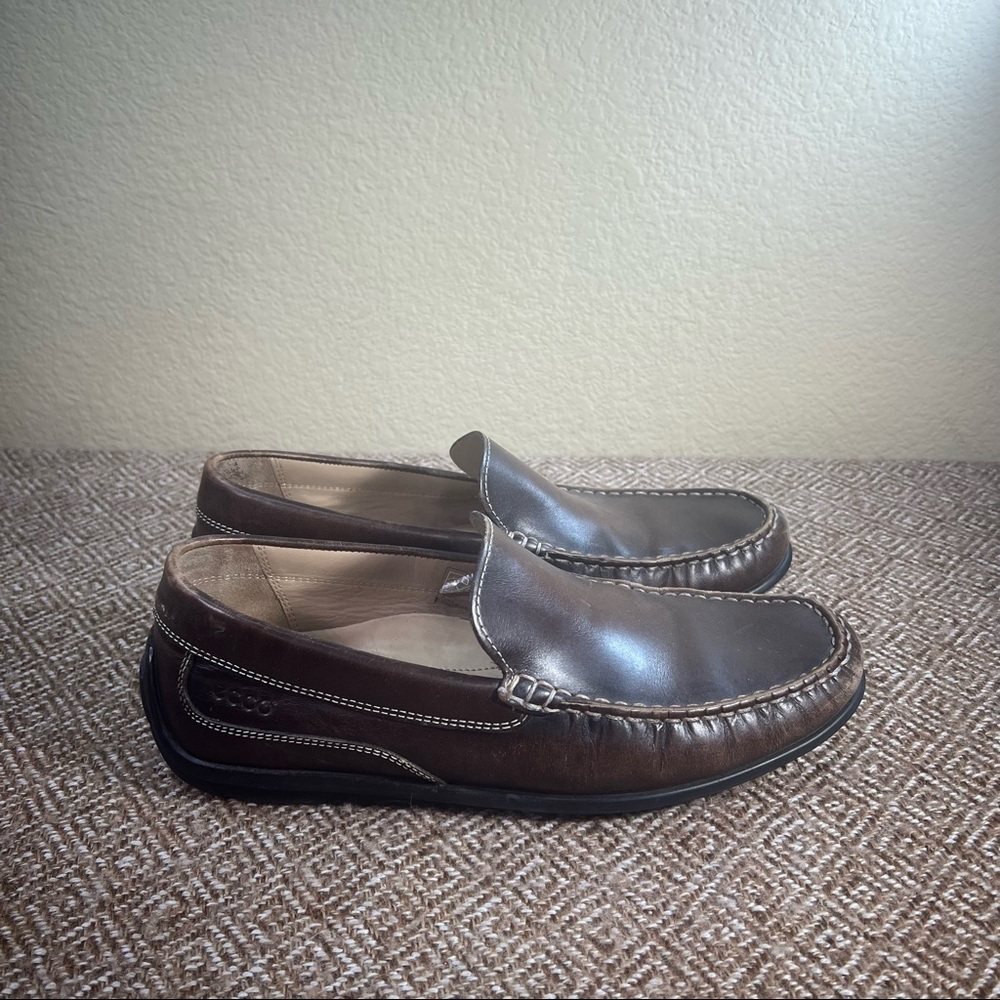 Ecco Driving Moc Men EU 41 US 8 Slip-On Loafers Brown Leather Shoes Career EUC
